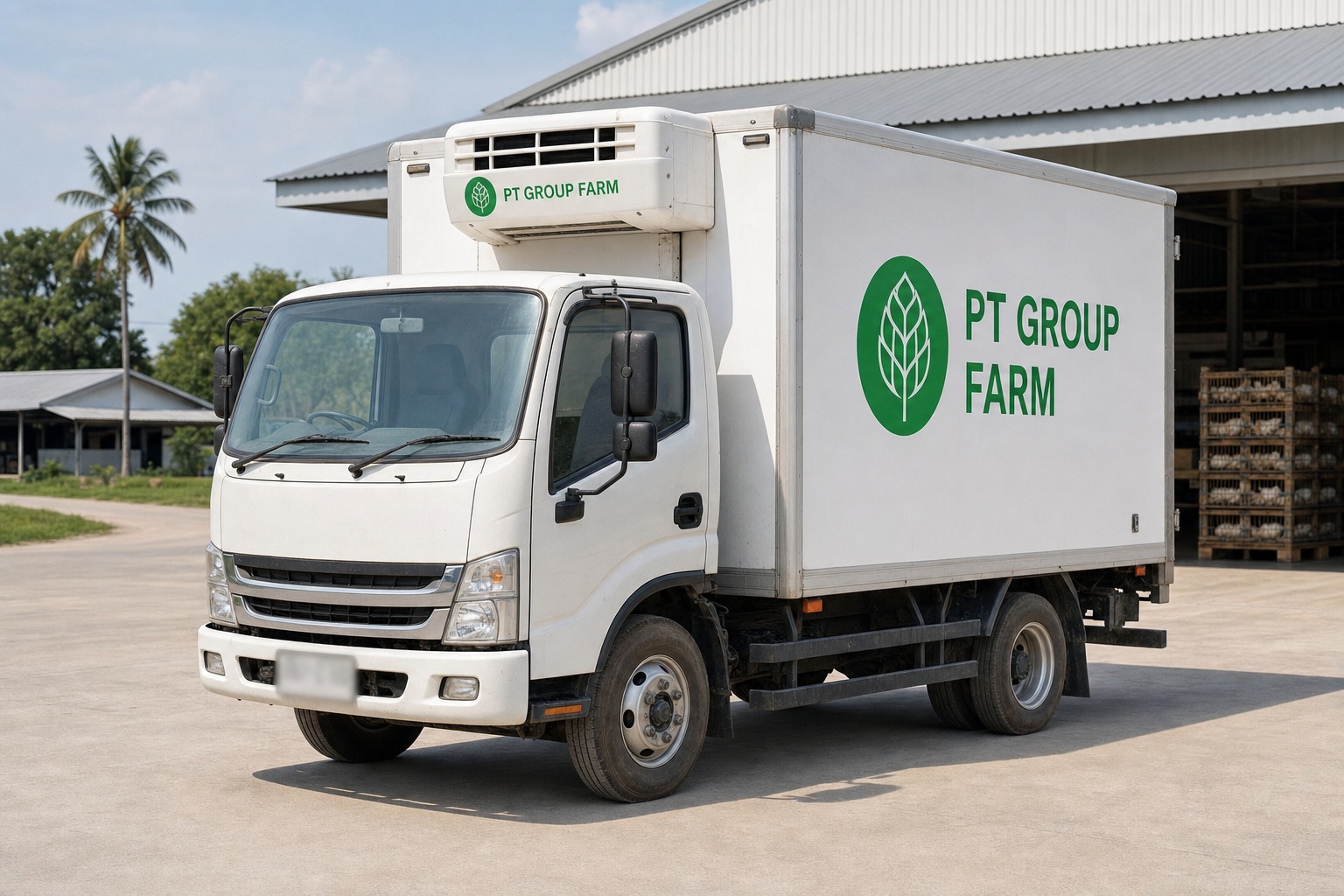 รถ Hino 4 ล้อห้องเย็นของ PT Group Farm ที่จุดโหลดสินค้า