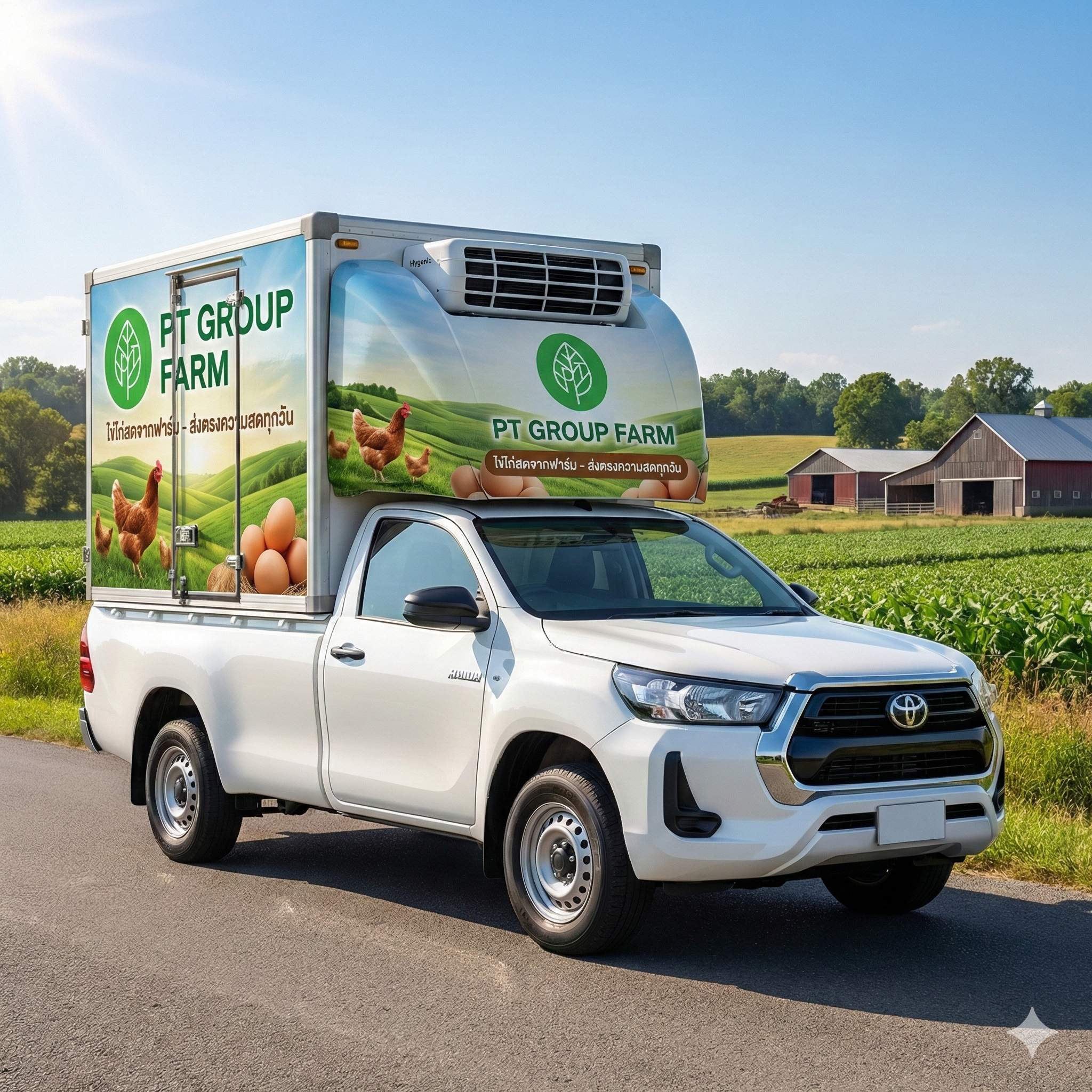 รถขนส่งห้องเย็น PT Group Farm ส่งไข่ไก่สดทุกวัน